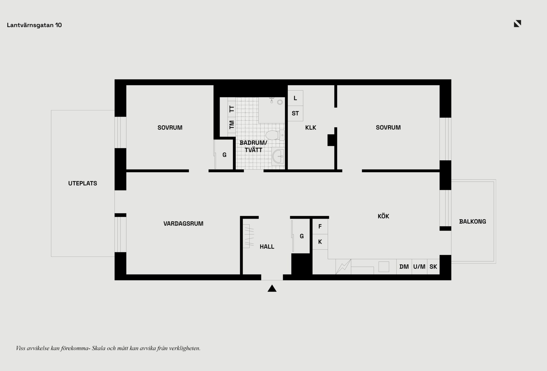 Generös trea med balkong och uteplats