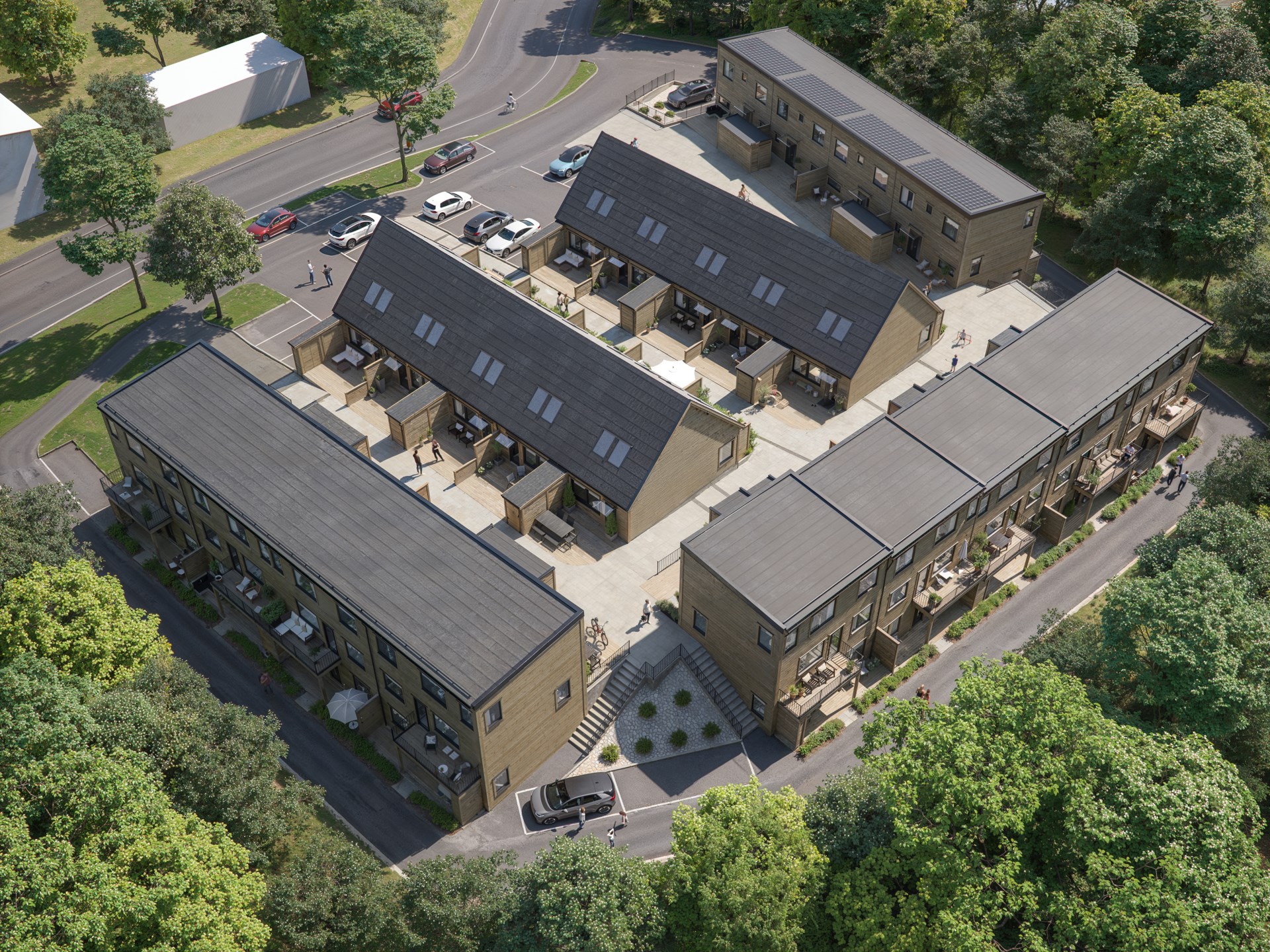 Prisvärt och modernt – med stor uteplats i lummig parkmiljö.